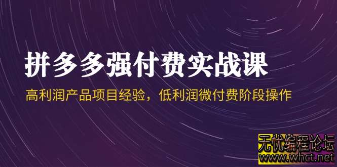 拼多多强付费实战课：高利润与微付费双模式全解析（附 2025 最新策略）  8049 无忧技术吧www.92wuyou.cn