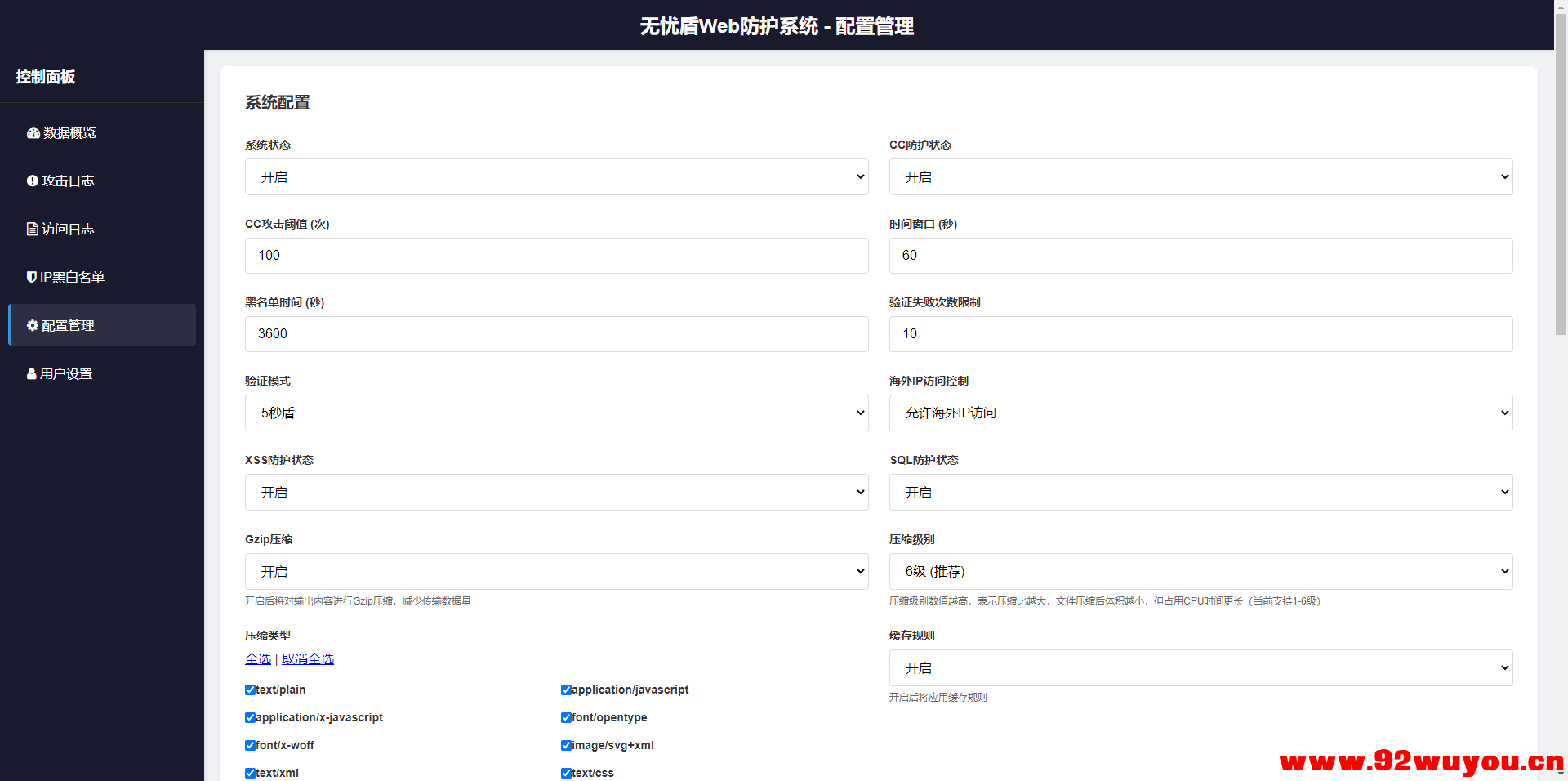 无忧盾Web-安全防护系统高抗CC攻击，XSS SQL 注入漏洞工具免费开源版-无加密版本  9394 无忧技术吧www.92wuyou.cn
